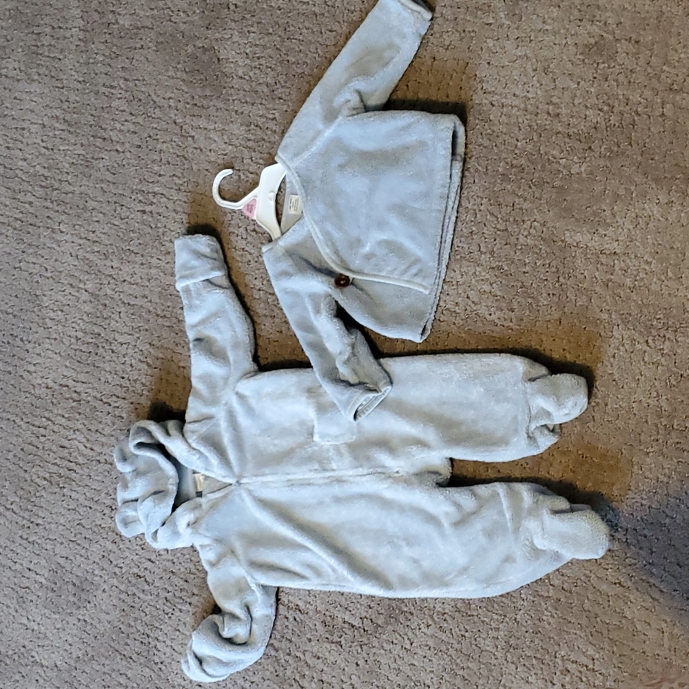 Old Navy baby blue winter onesie & coat, sz 6-12 months